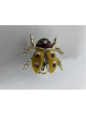 Brooch Yellow Enamel Ladybug Bug Pin Rhinestone Silver Tone Jewelry Insect